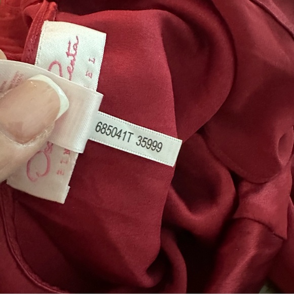 Oscar de la Renta Pink Label Red Satin Robe XL Ruffle Trim Midi - Picture 12 of 14